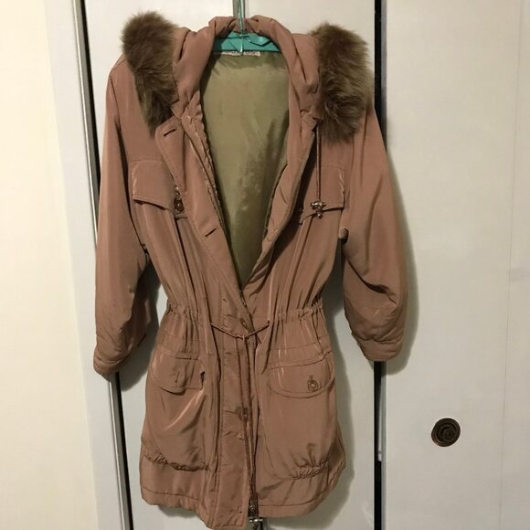 Ladies Apropos Tan Winter Hooded Jacket Three Quarter Length Size Medium - Picture 3 of 3
